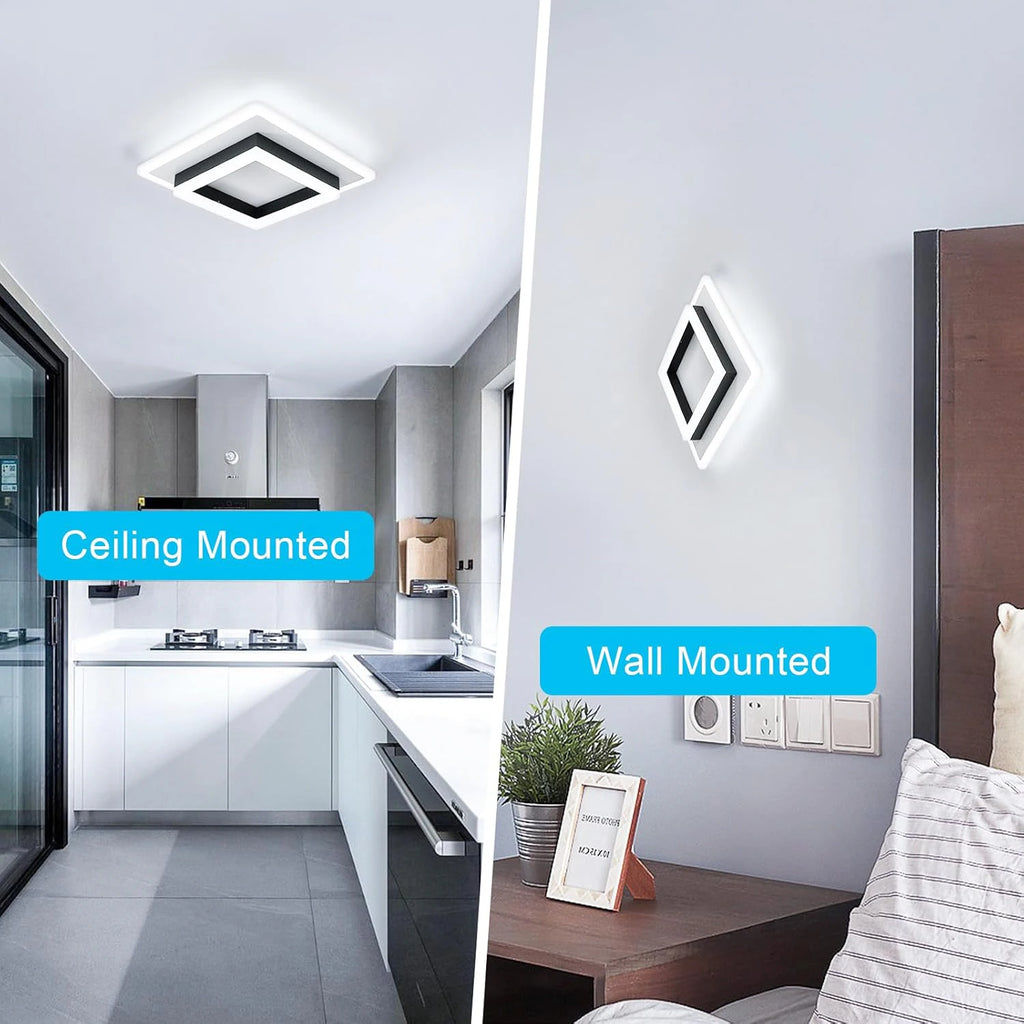 Square LED Ceiling Light, 24W, White Light, for Bedroom, Kitchen or Office