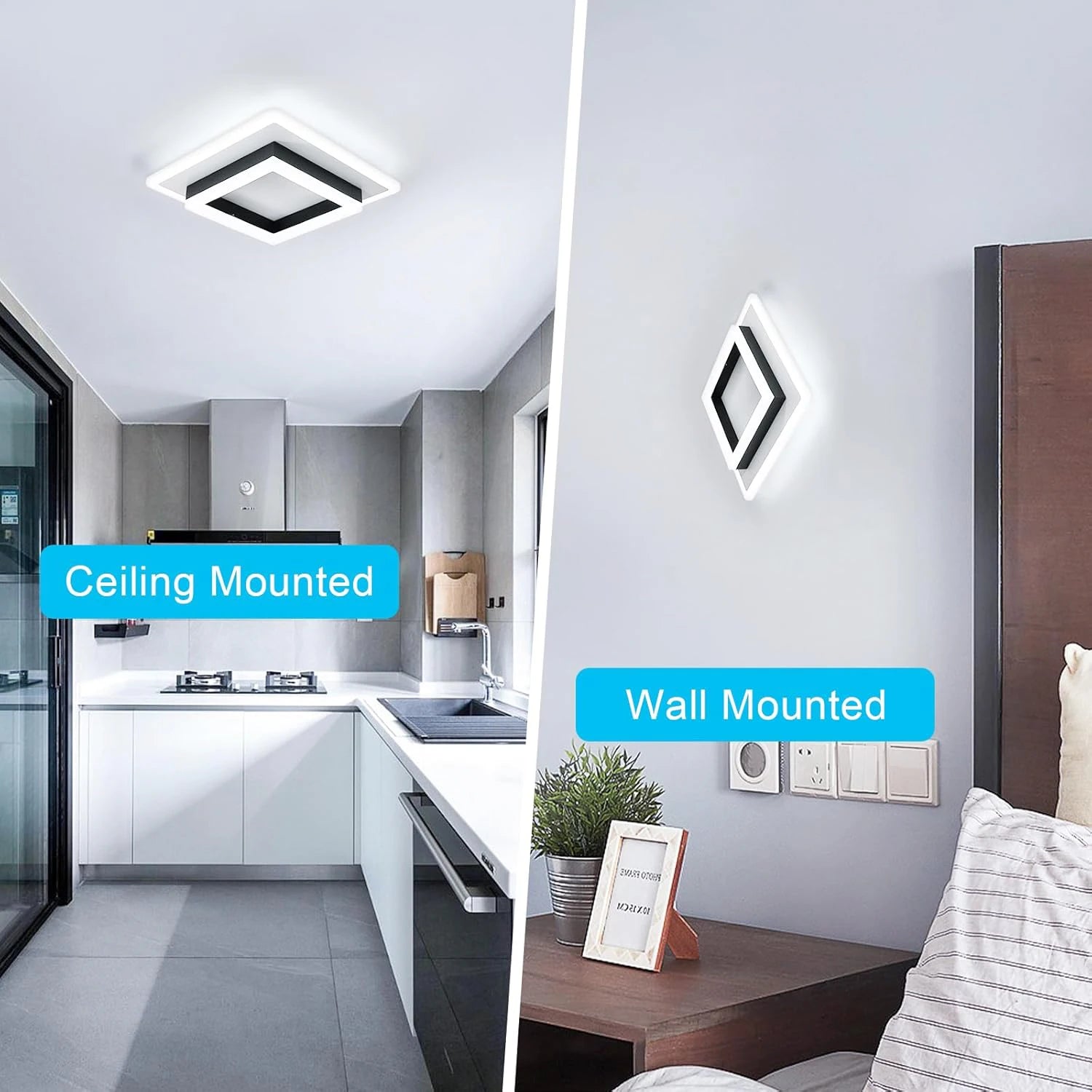 Square LED Ceiling Light, 24W, White Light, for Bedroom, Kitchen or Office