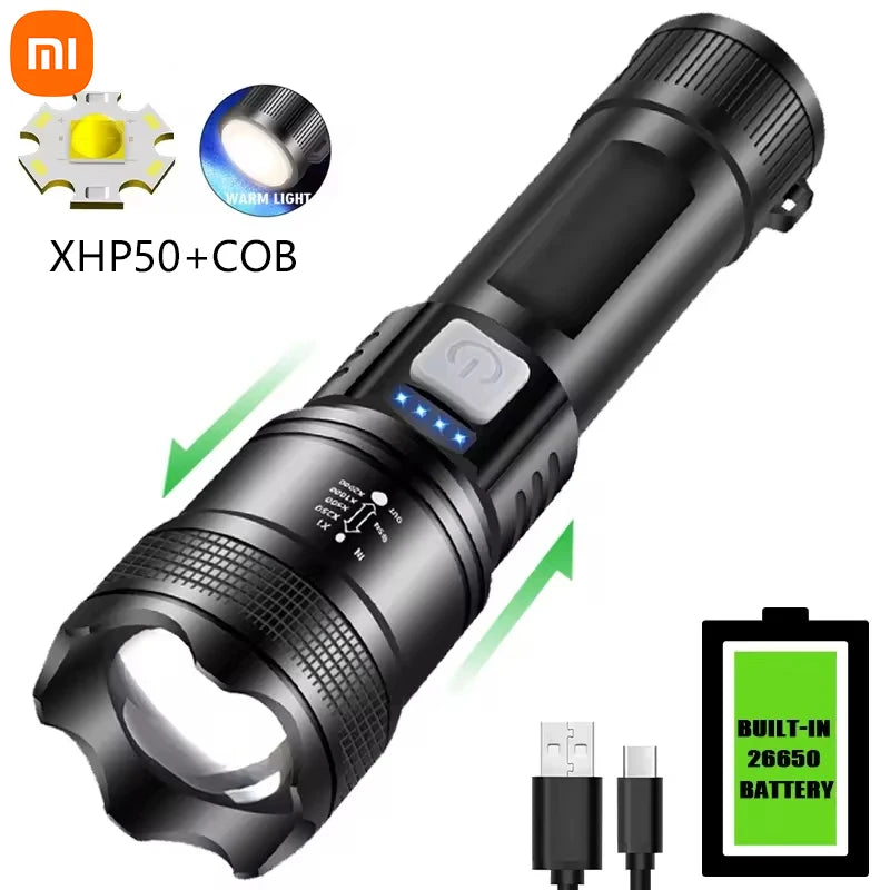 Ultra-Bright LED Tactical Flashlight with Zoom & Built-In Battery