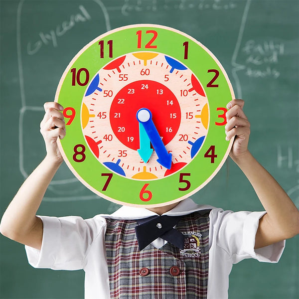 Ceas de Jucărie din lemn Montessori - Joc educațional de învățare a timpului pentru copii, perfect pentru școala primară și uz casnic 