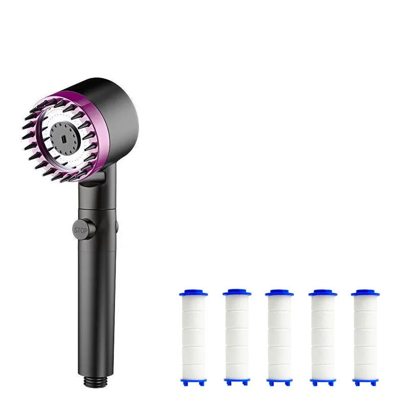 3-Speed Adjustable Shower Head with Filter - Portable Bathroom Showerhead with Massage Function, ABS Plastic, Includes Hose & Bracket