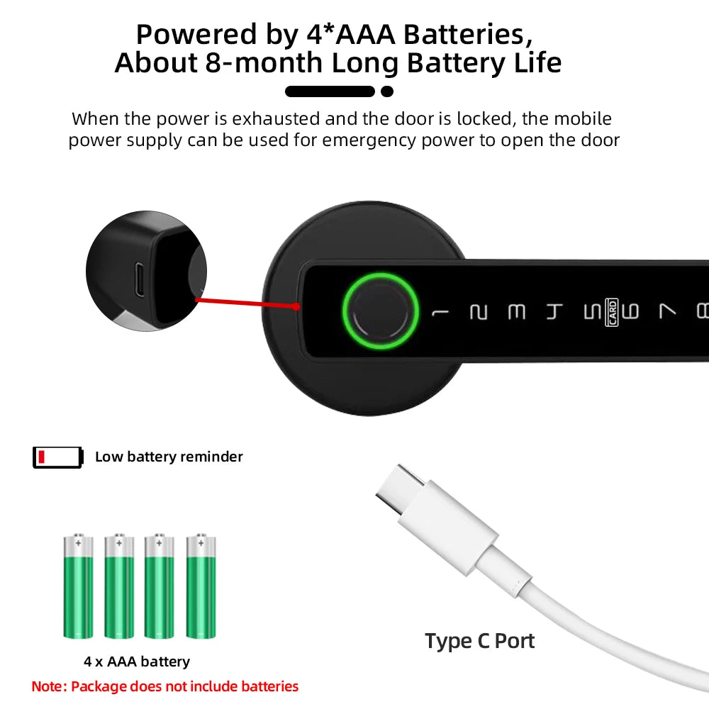 Smart Fingerprint Door Lock - Digital Electronic Lock with Password, Key, IC Card, and App Unlock, Compatible with Tuya & Smartlife
