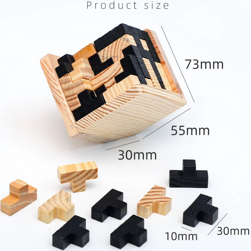 Puzzle cub 3D Luban Jucărie din lemn interconectată - Teaser creativ pentru copii (cu vârsta peste 3 ani)