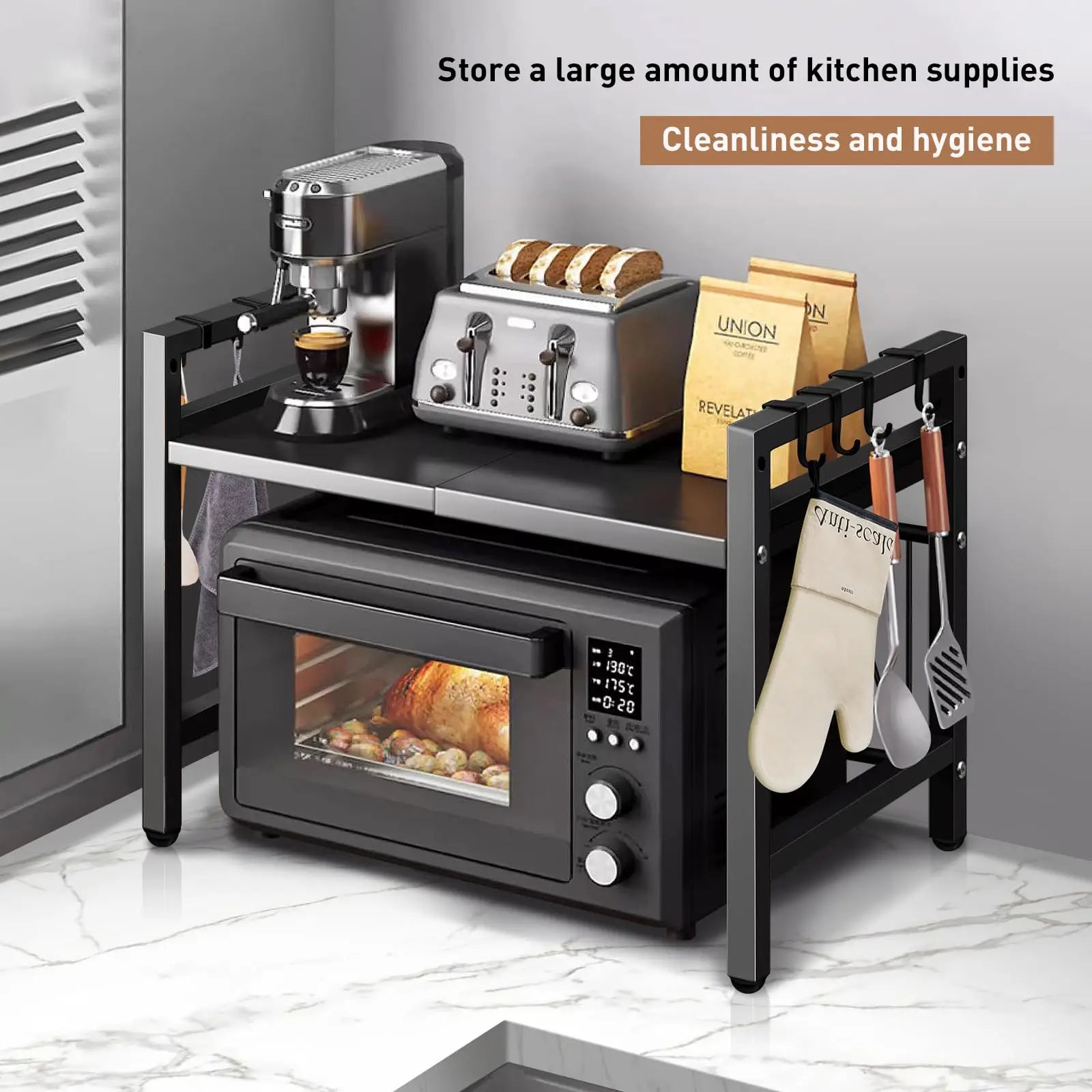 Organizator extensibil pentru rafturi pentru cuptor cu microunde (42-64 cm)