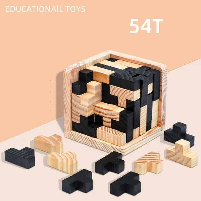 Puzzle cub 3D Luban Jucărie din lemn interconectată - Teaser creativ pentru copii (cu vârsta peste 3 ani)