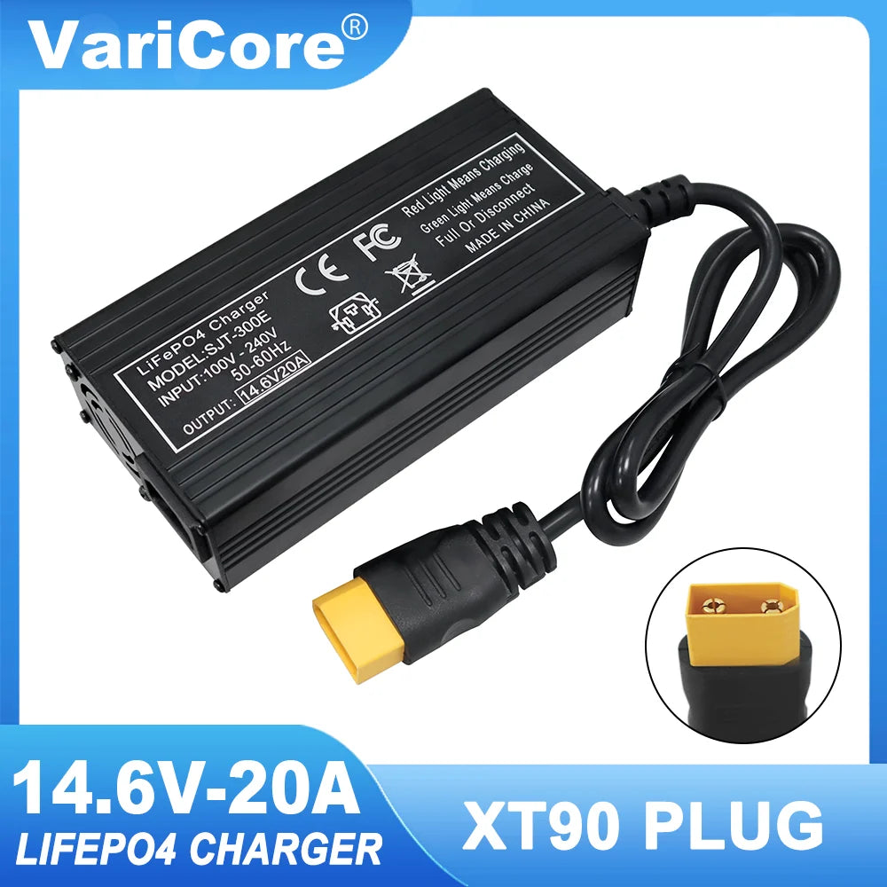 VariCore 14.6V 20A Smart LiFePO4 Battery Charger - 110-220V 4S 12V High-Power Charger for Lithium Iron Phosphate Battery