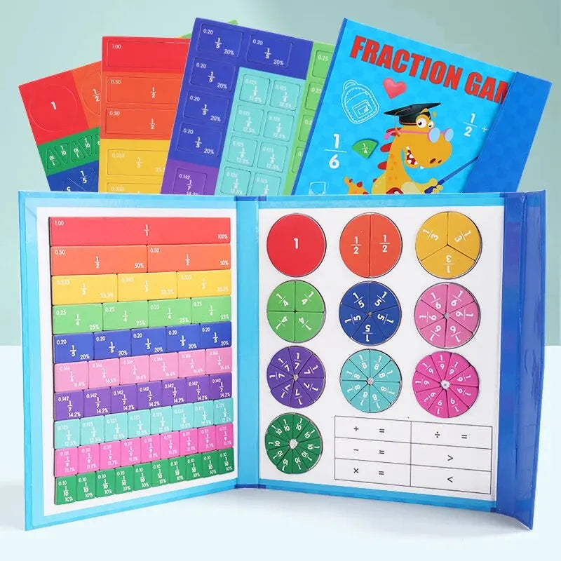 Puzzle cu fracțiuni magnetice - Jucărie Montessori de învățare a matematicii pentru copii (vârste 3-12)