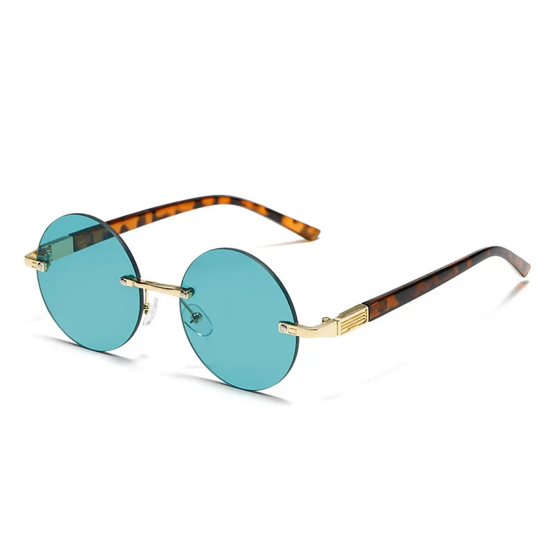 Ochelari de soare unisex clasici fără rame – ochelari retro rotunzi cu cristal verde închis
