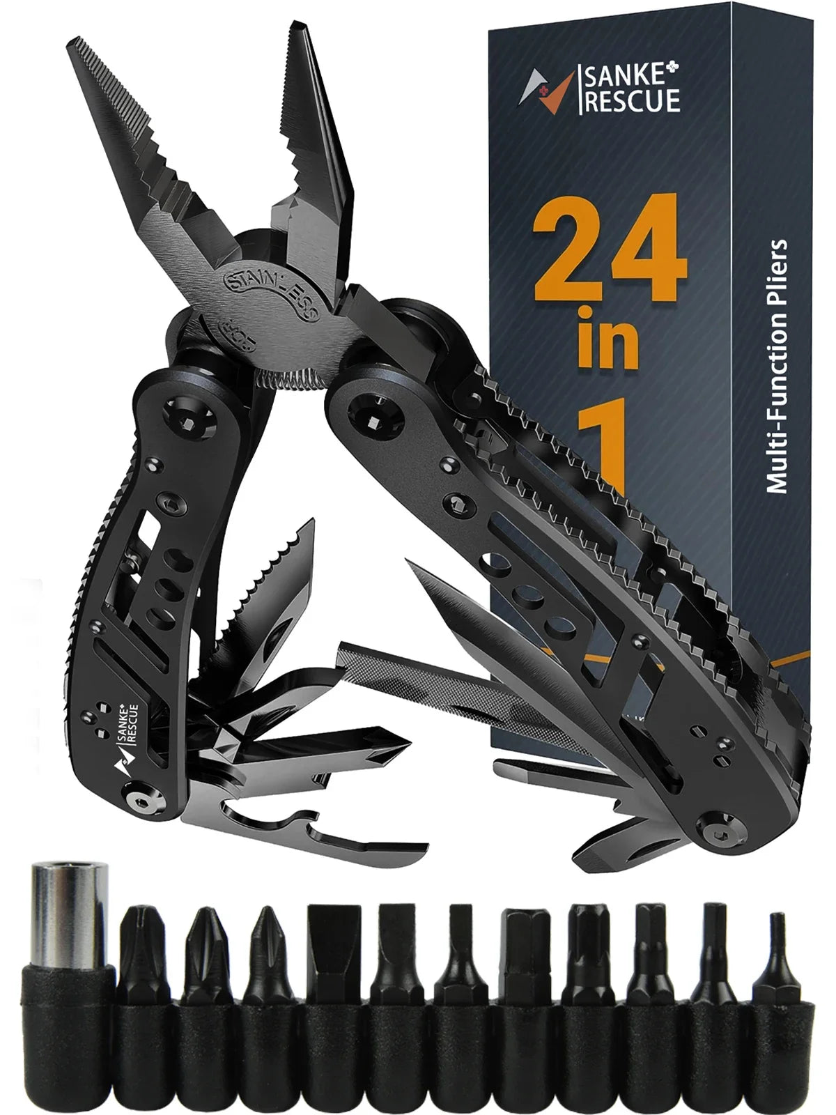 24-in-1 Portable Pocket Multitool, 420 Stainless Steel Pliers, Knife & Screwdriver