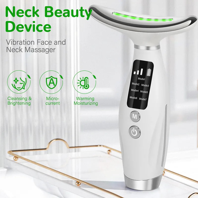 Dispozitiv de masaj facial EMS, cu 7 culori LED și masaj cu vibrații