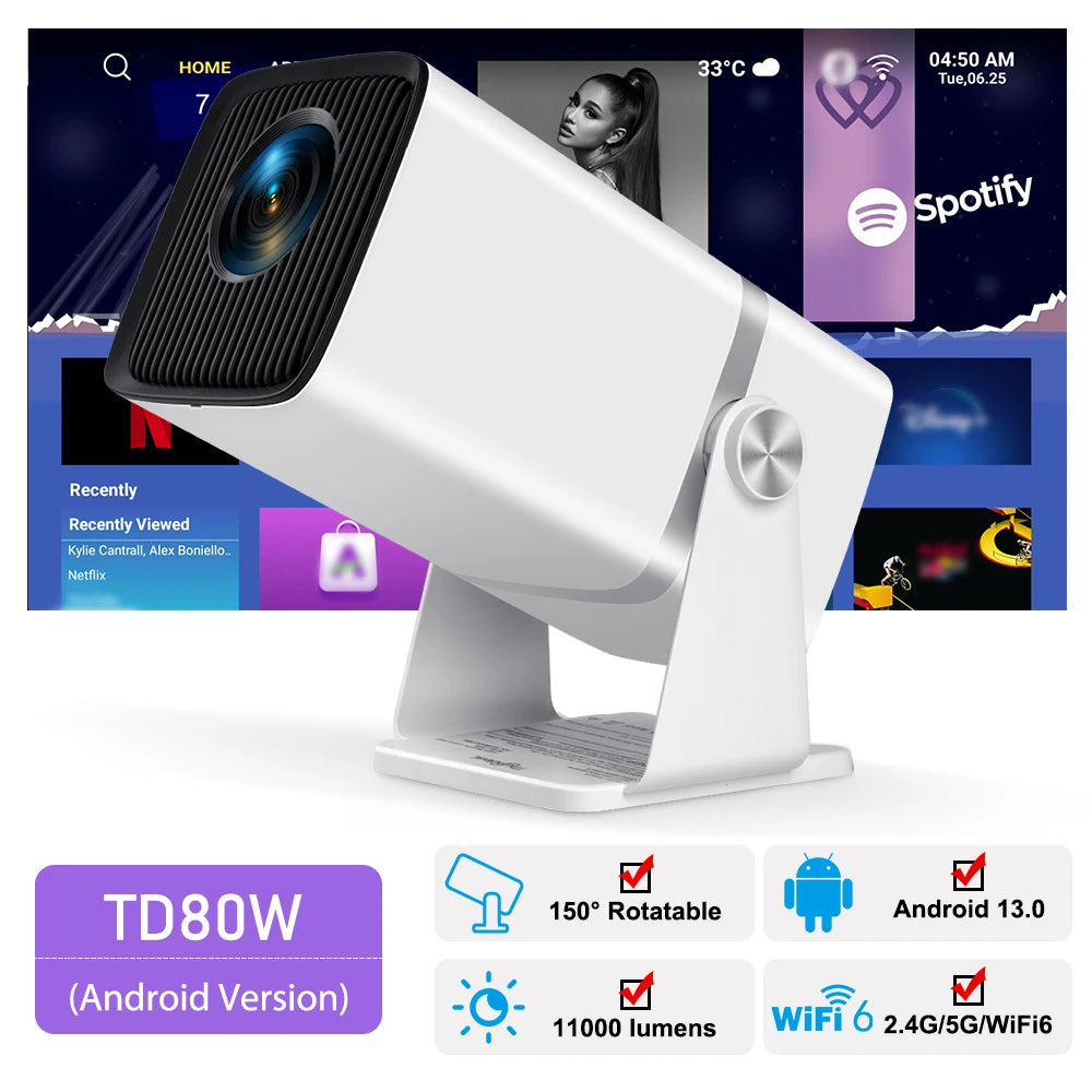 4K Full HD Android WiFi Projector | TD80W Home Theater & Portable Beam
