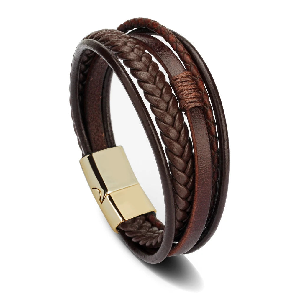 Brățară din piele împletită – stil vintage multistrat (21CM)