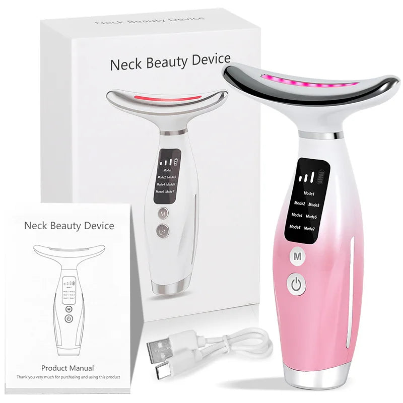 Dispozitiv de masaj facial EMS, cu 7 culori LED și masaj cu vibrații