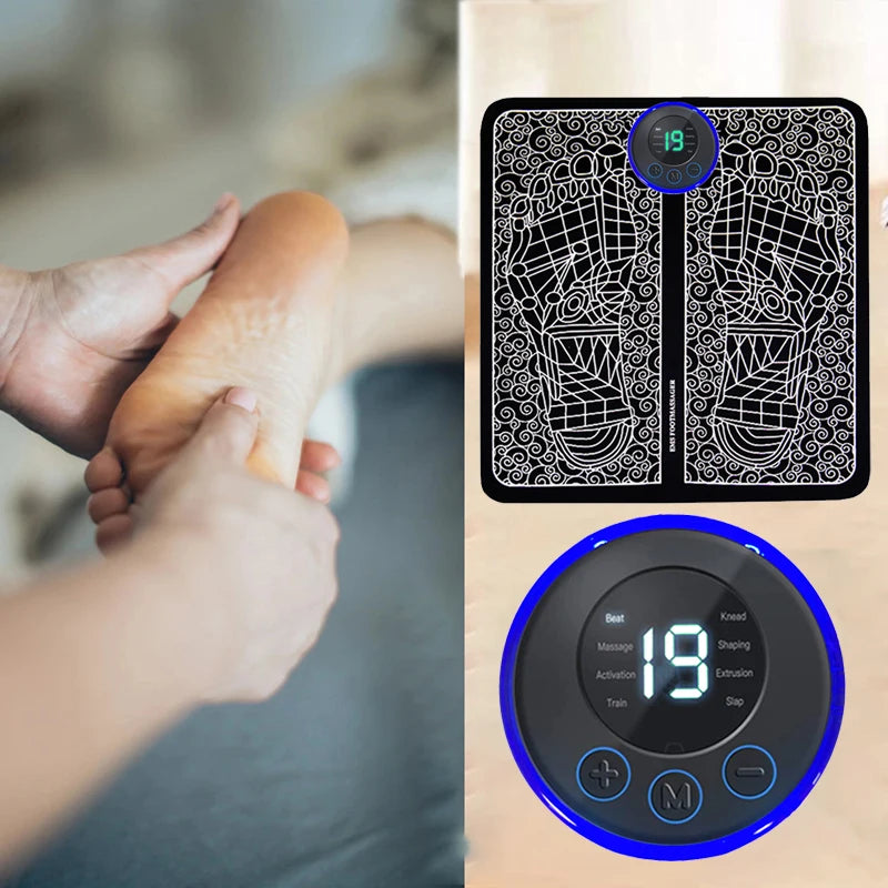 Electric Foot Massager Pad - 8 Modes, 19 Intensity Levels, Portable USB Charging Massage Pad for Relaxation, Fitness, and Home Use