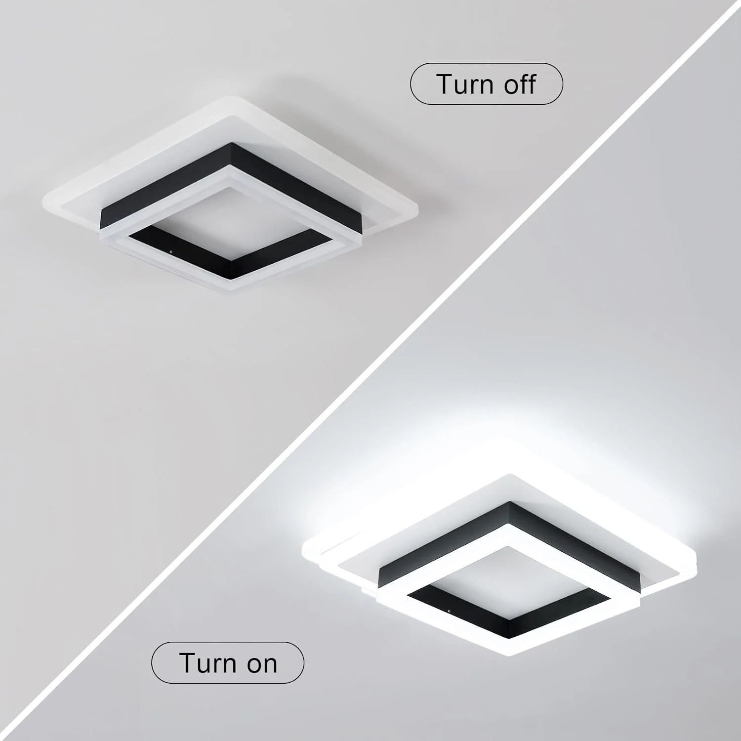 Square LED Ceiling Light, 24W, White Light, for Bedroom, Kitchen or Office
