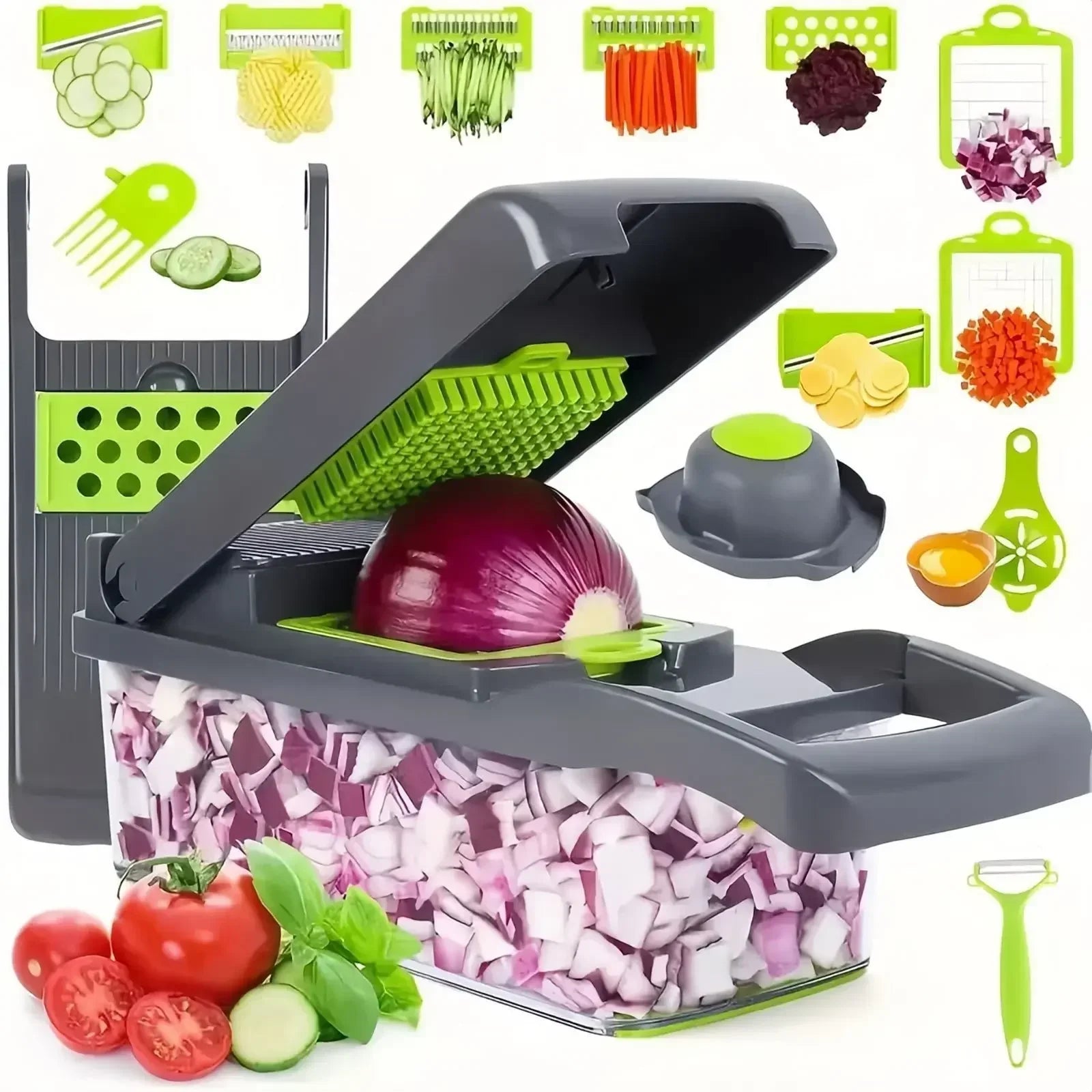 Tocător Multifuncțional 14 în 1 –  Feliator și Răzătoare - Inox - pentru Legume și Alimente