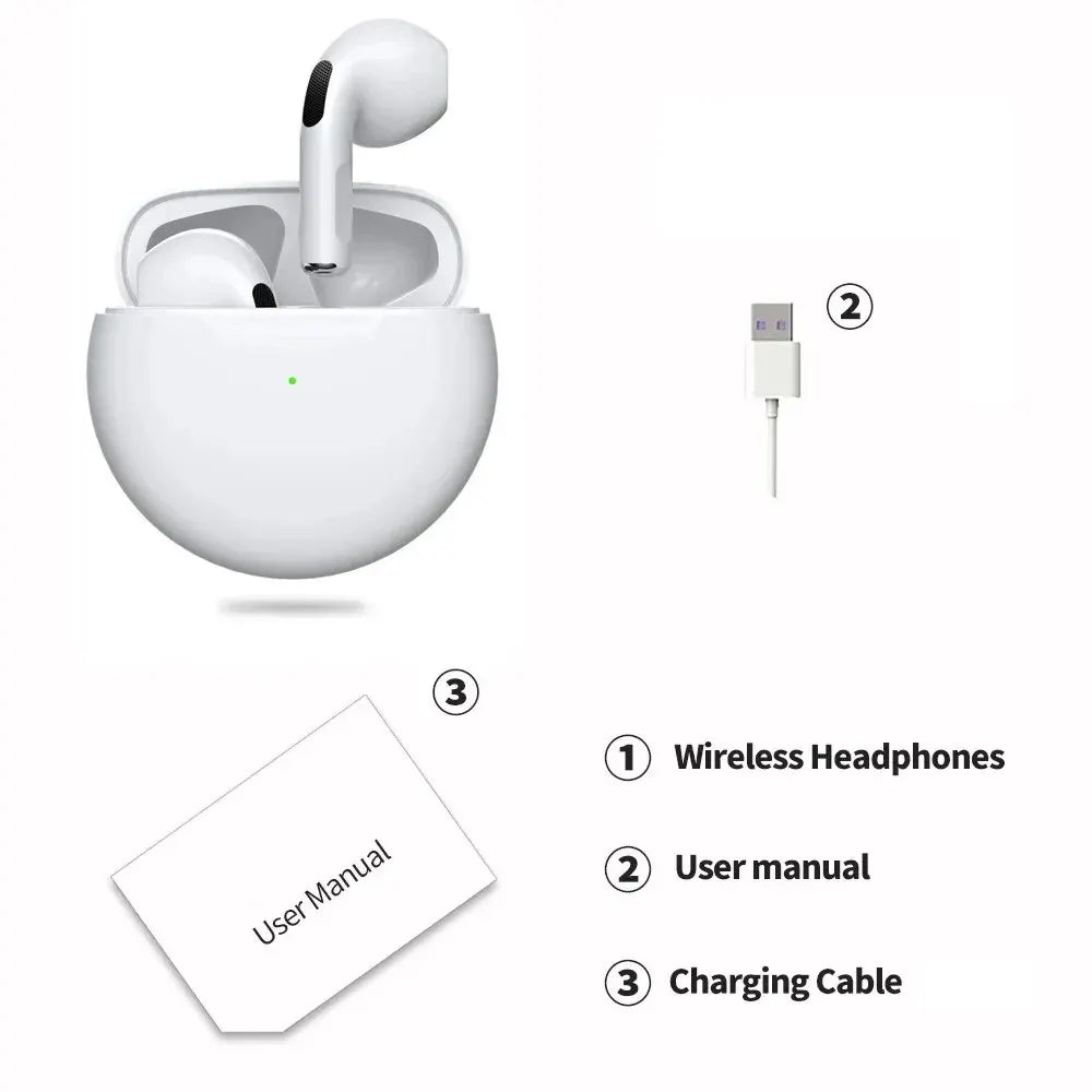 Air Pro 6 TWS Wireless Earbuds - Bluetooth 5.3, Mini Design, Mic, Charging Case