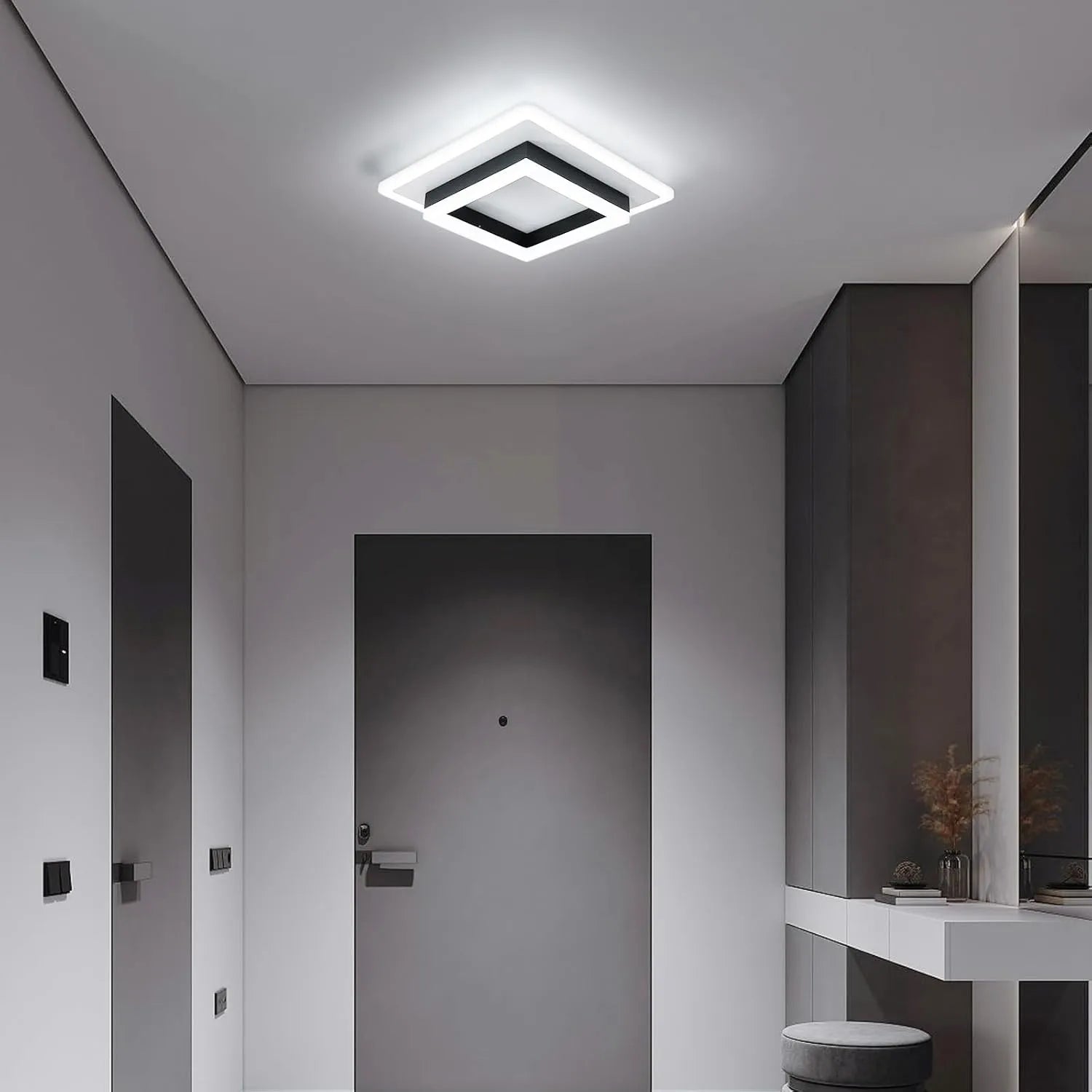 Square LED Ceiling Light, 24W, White Light, for Bedroom, Kitchen or Office