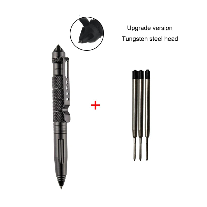 Pix tactic de auto-apărare - Aluminiu cu cap din oțel tungsten, cap pentru spart sticlă și design anti-alunecare, kit de supraviețuire
