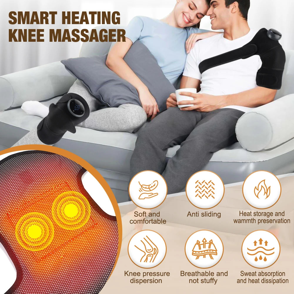 3-in-1 Heating Knee Massager - Electric Vibration Massage Belt, Far-Infrared Heat Therapy, 5 Heat & Massage Levels