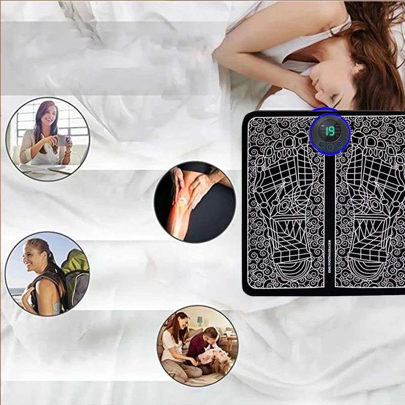 Electric Foot Massager Pad - 8 Modes, 19 Intensity Levels, Portable USB Charging Massage Pad for Relaxation, Fitness, and Home Use