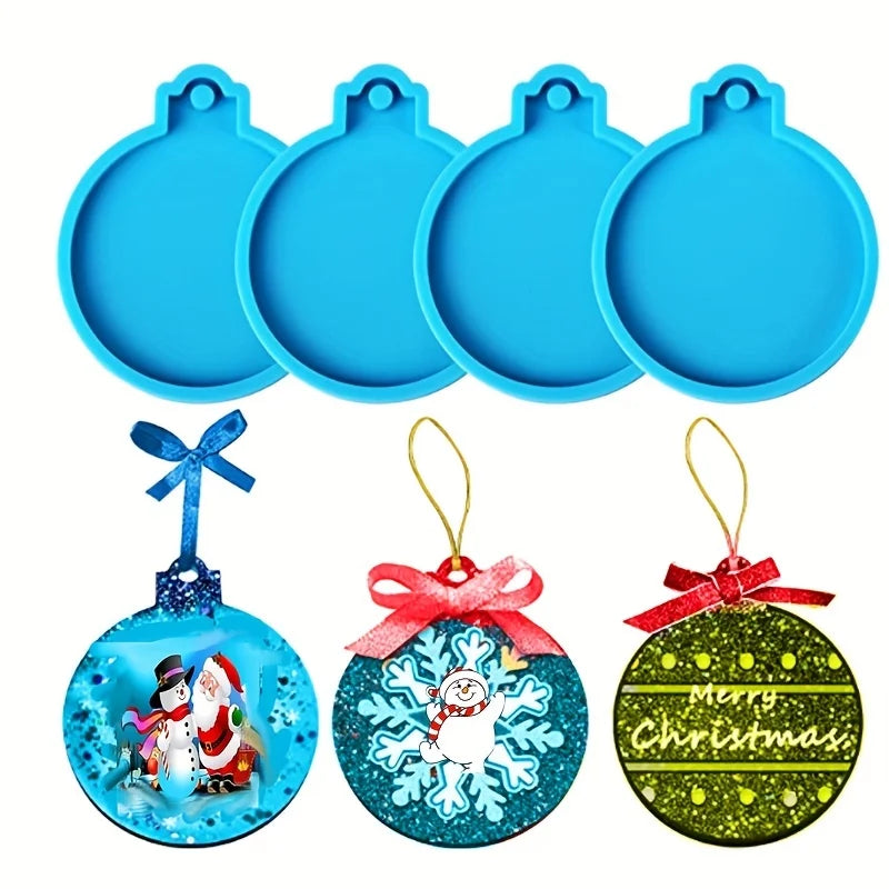 4Pcs Christmas Resin Molds - Round Silicone Ornament Molds for Epoxy Resin and DIY Crafts
