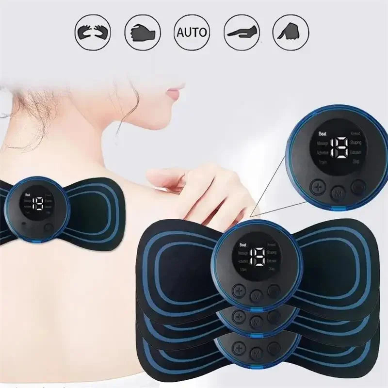 Masaj Electric pentru Mușchi - Aparat EMS Portabil pentru Gât | 8 Moduri, 19 Niveluri de Intensitate, Relaxare & Ameliorarea Durerii
