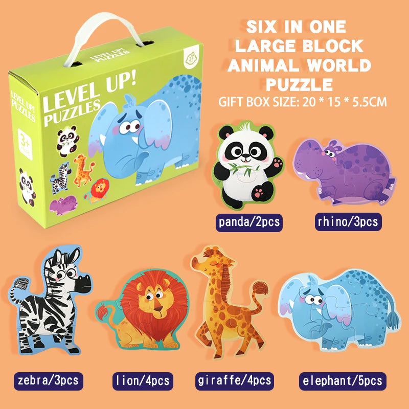 Puzzle pentru copii - Set de jucării educaționale cu animale din desene animate (vârste 3-12) 