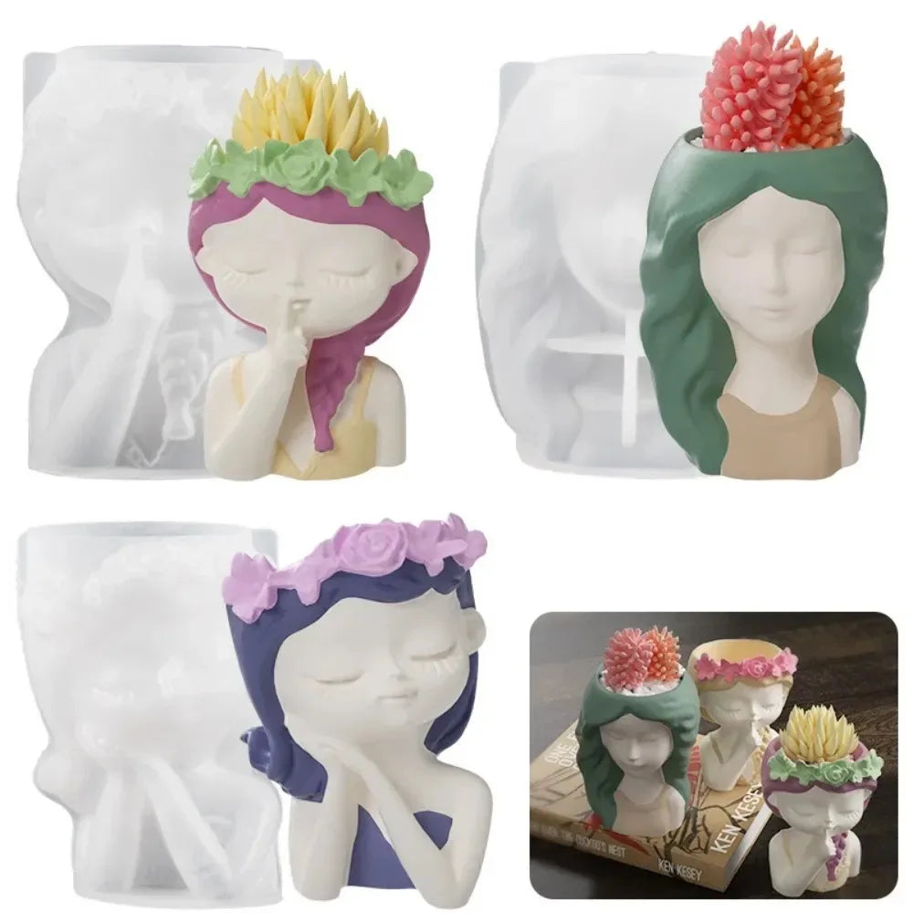 Sleeping Beauty Potted Silicone Mold - DIY Resin Epoxy Mold for Flower Pots, Gypsum Crafts, and Home Decor