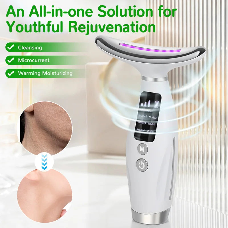 Dispozitiv de masaj facial EMS, cu 7 culori LED și masaj cu vibrații