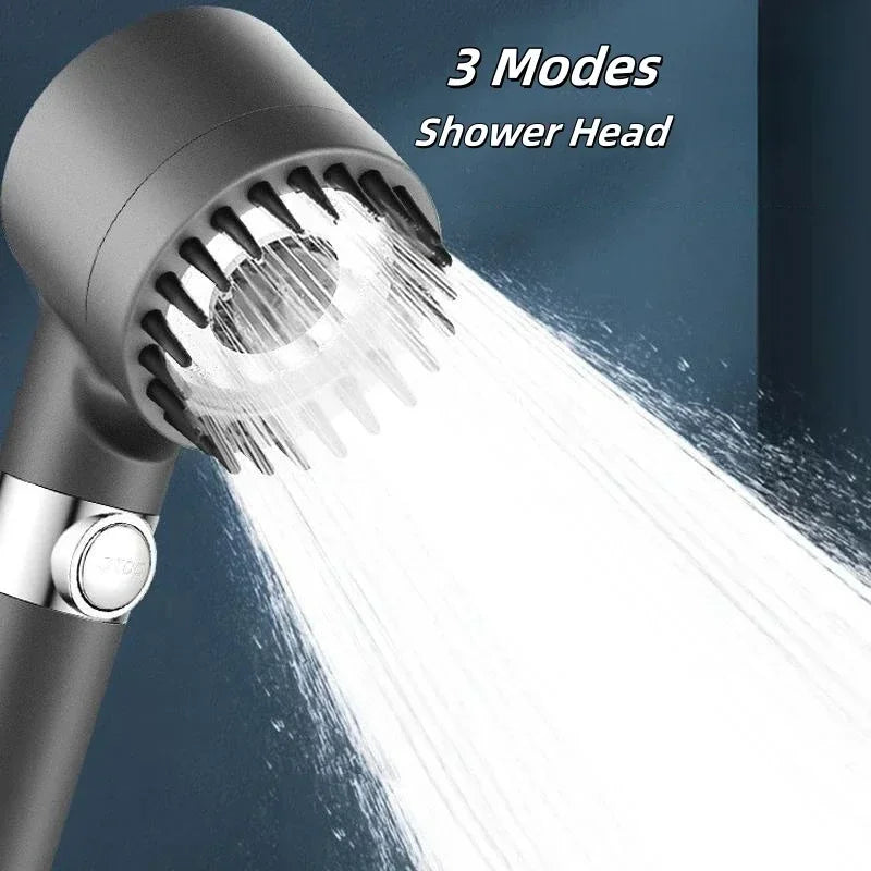 High-Pressure Filter Shower Head - 3-Mode Adjustable Spray with Massage Brush, Water-Saving Rain Faucet Design, Gold-Plated Finish