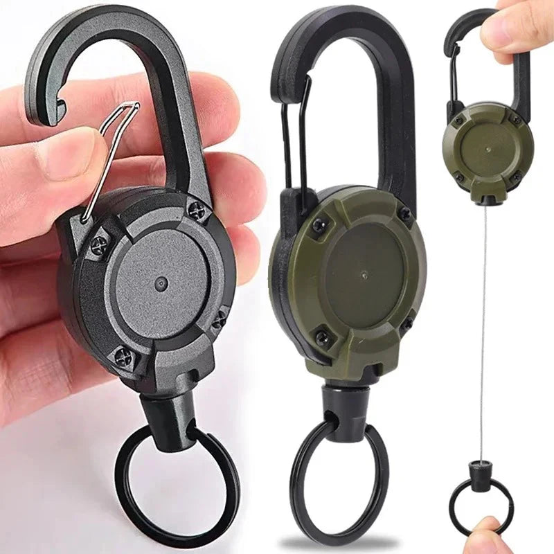 Heavy-Duty Retractable Keychain with Carabiner - 68cm Steel Wire Rope Reel for Outdoor, Work & Daily Carry, Durable Spring-Loaded Key Holder