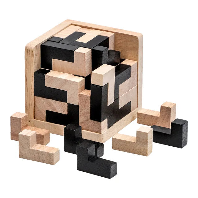 Puzzle cub 3D Luban Jucărie din lemn interconectată - Teaser creativ pentru copii (cu vârsta peste 3 ani)