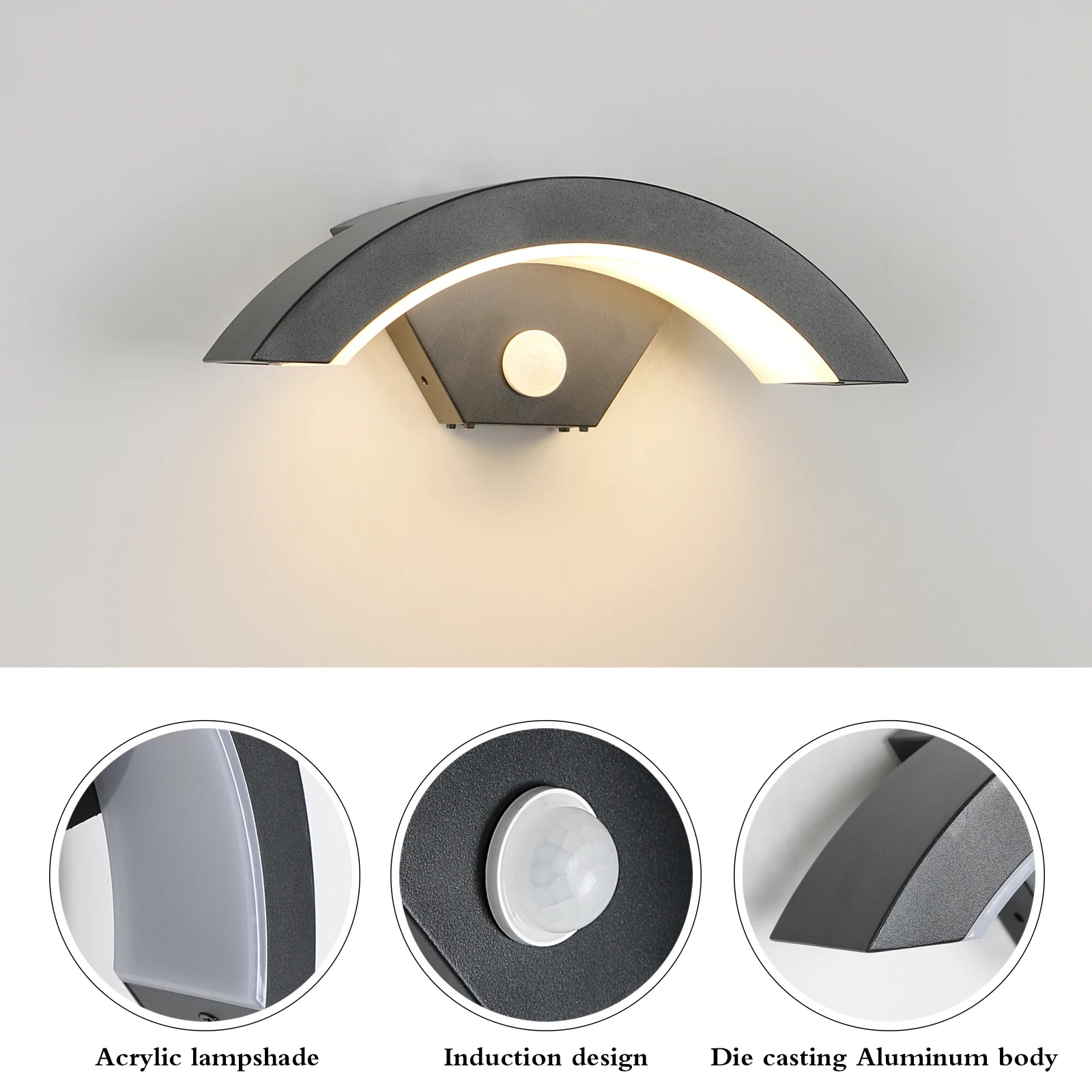 Indoor/Outdoor Wall Light with Motion Sensor, 3000K Warm White