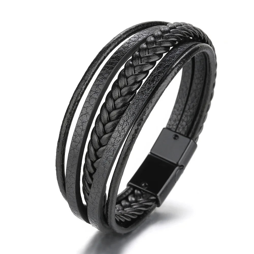 Brățară din piele împletită – stil vintage multistrat (21CM)