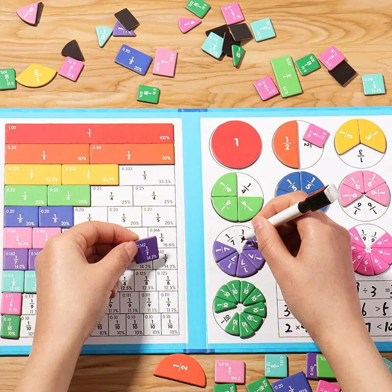Puzzle cu fracțiuni magnetice - Jucărie Montessori de învățare a matematicii pentru copii (vârste 3-12)