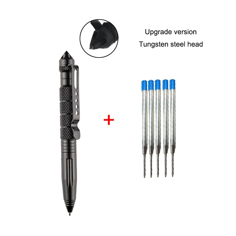 Pix tactic de auto-apărare - Aluminiu cu cap din oțel tungsten, cap pentru spart sticlă și design anti-alunecare, kit de supraviețuire