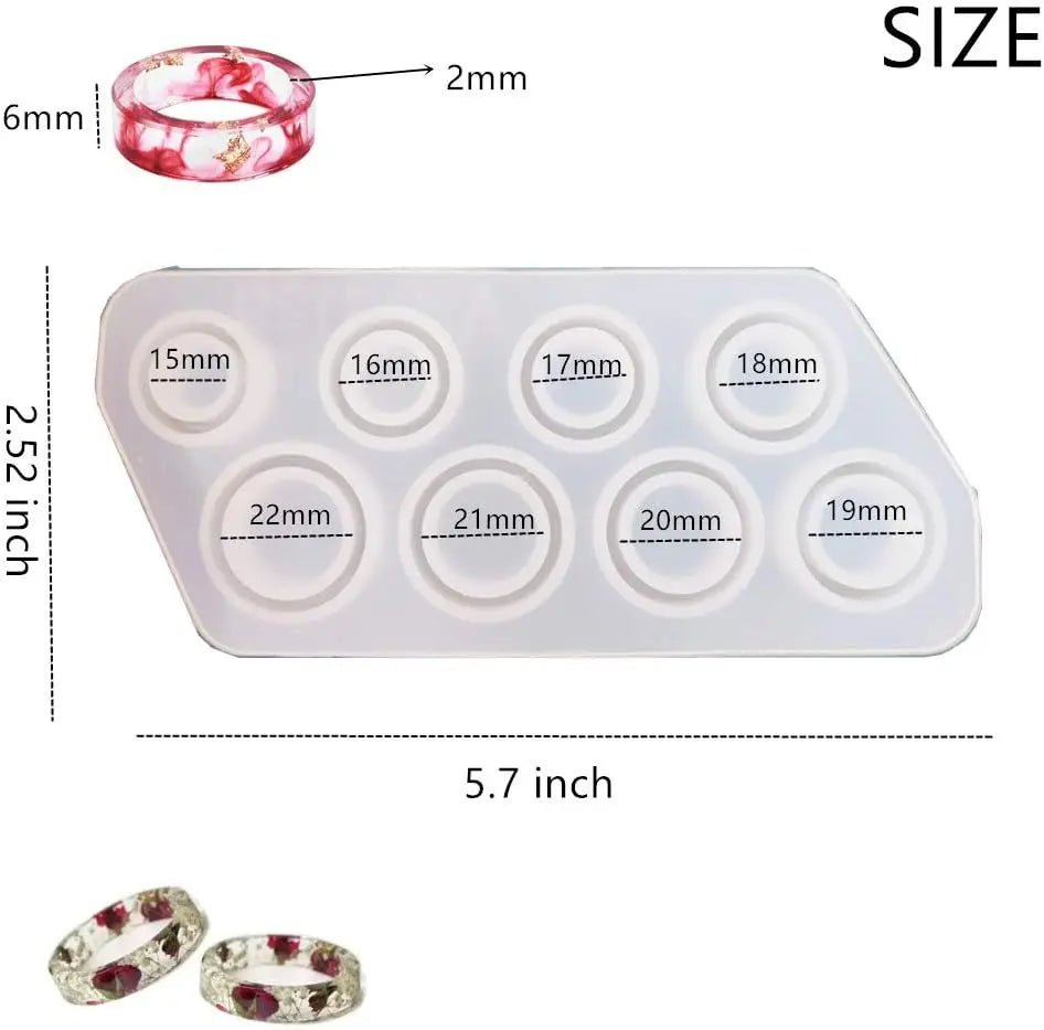 Set 8 Matrițe din Silicon pentru Inele – Turnare Rășină, Mărimi 14,4 x 6,4 cm