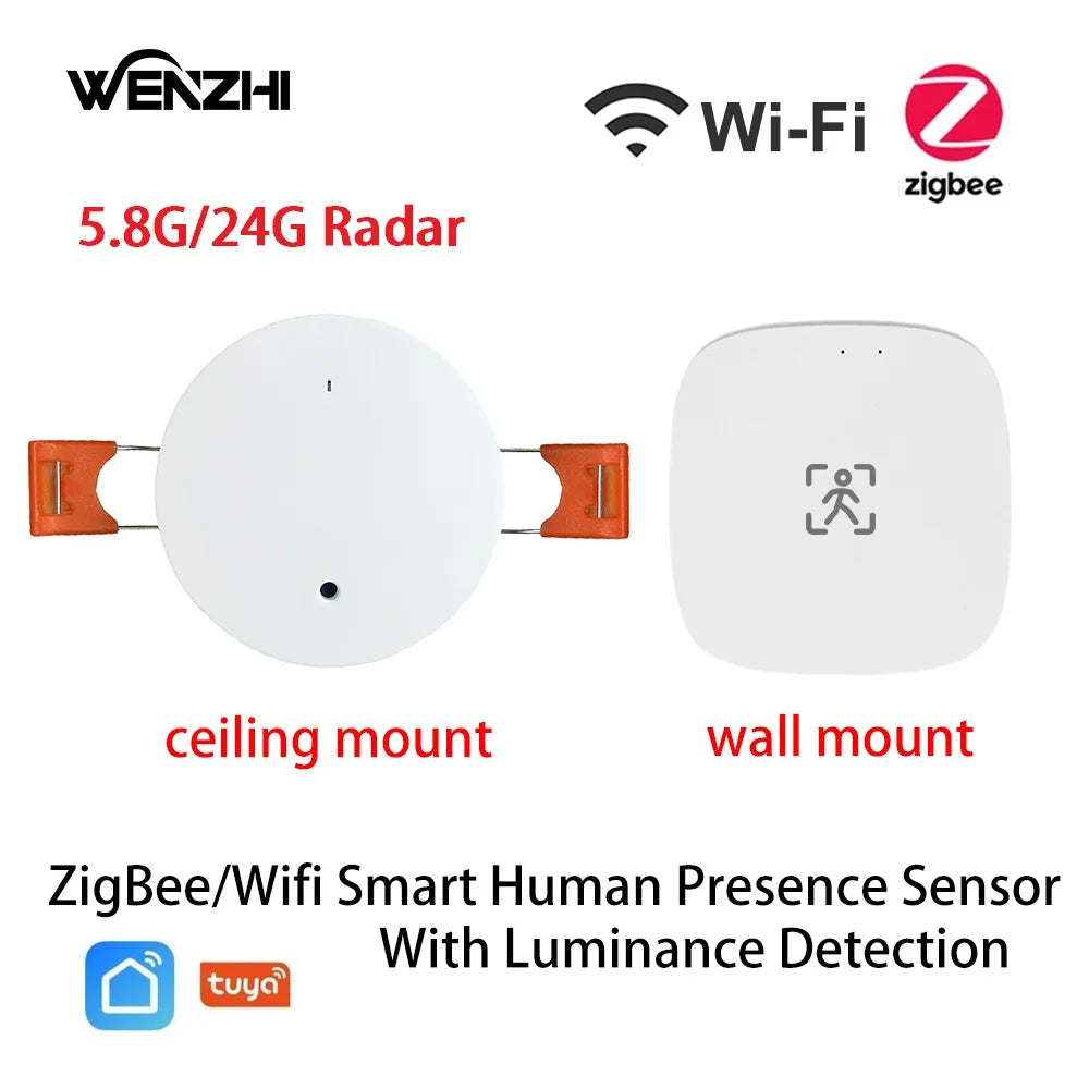 ZigBee & WiFi MmWave Human Presence Sensor – Motion Detection with Luminance & Distance, Tuya Smart Home