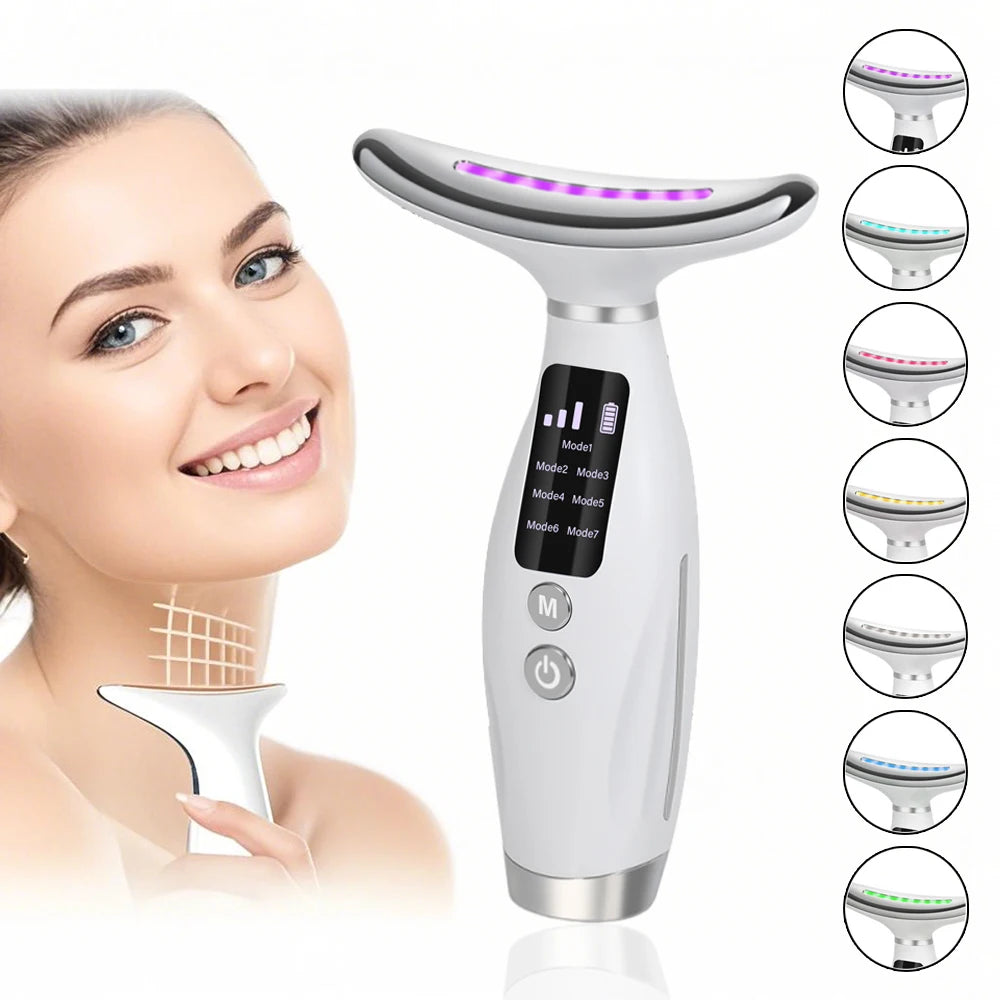 Dispozitiv de masaj facial EMS, cu 7 culori LED și masaj cu vibrații