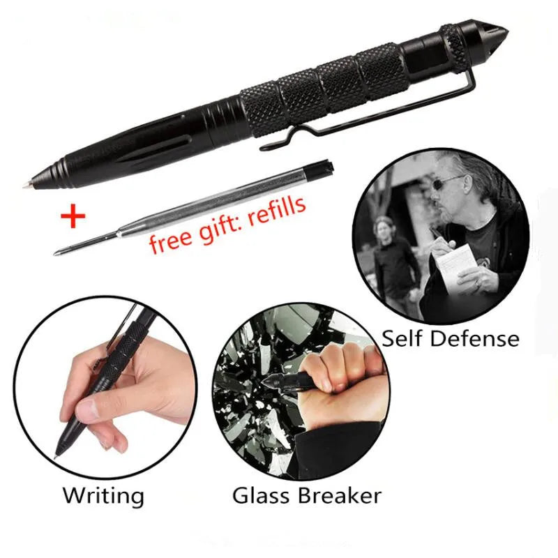 Pix tactic de auto-apărare - Aluminiu cu cap din oțel tungsten, cap pentru spart sticlă și design anti-alunecare, kit de supraviețuire