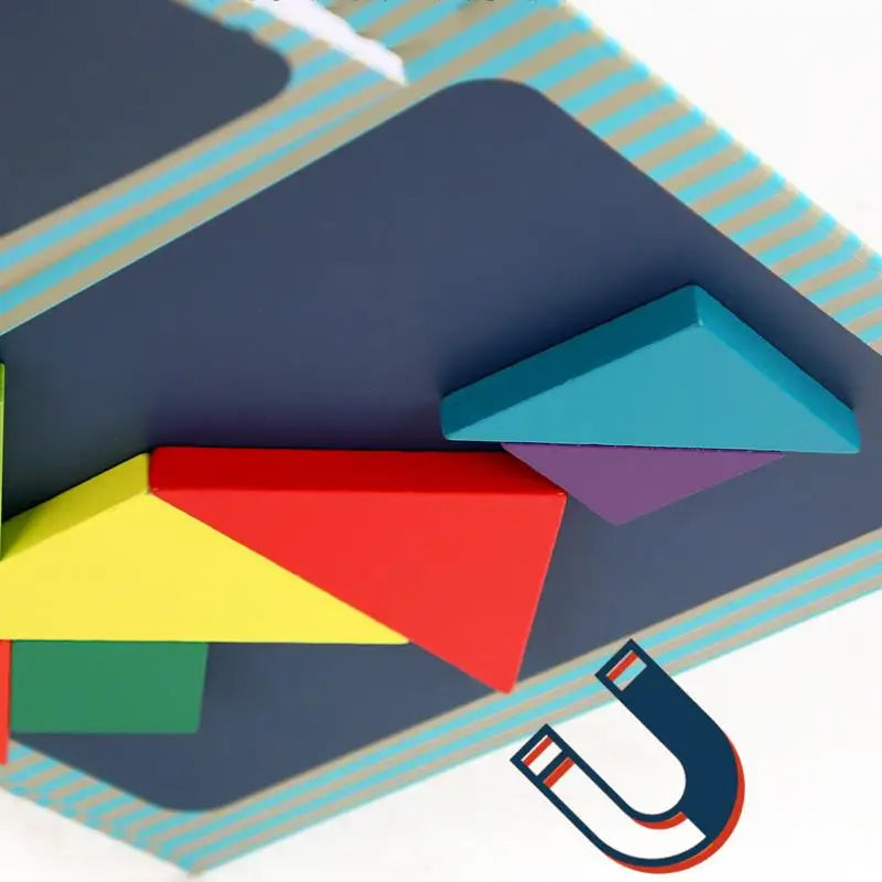 Wooden Jigsaw Magnetic Tangram Puzzle Book - Educational Montessori Toy for Kids (Ages 3+)