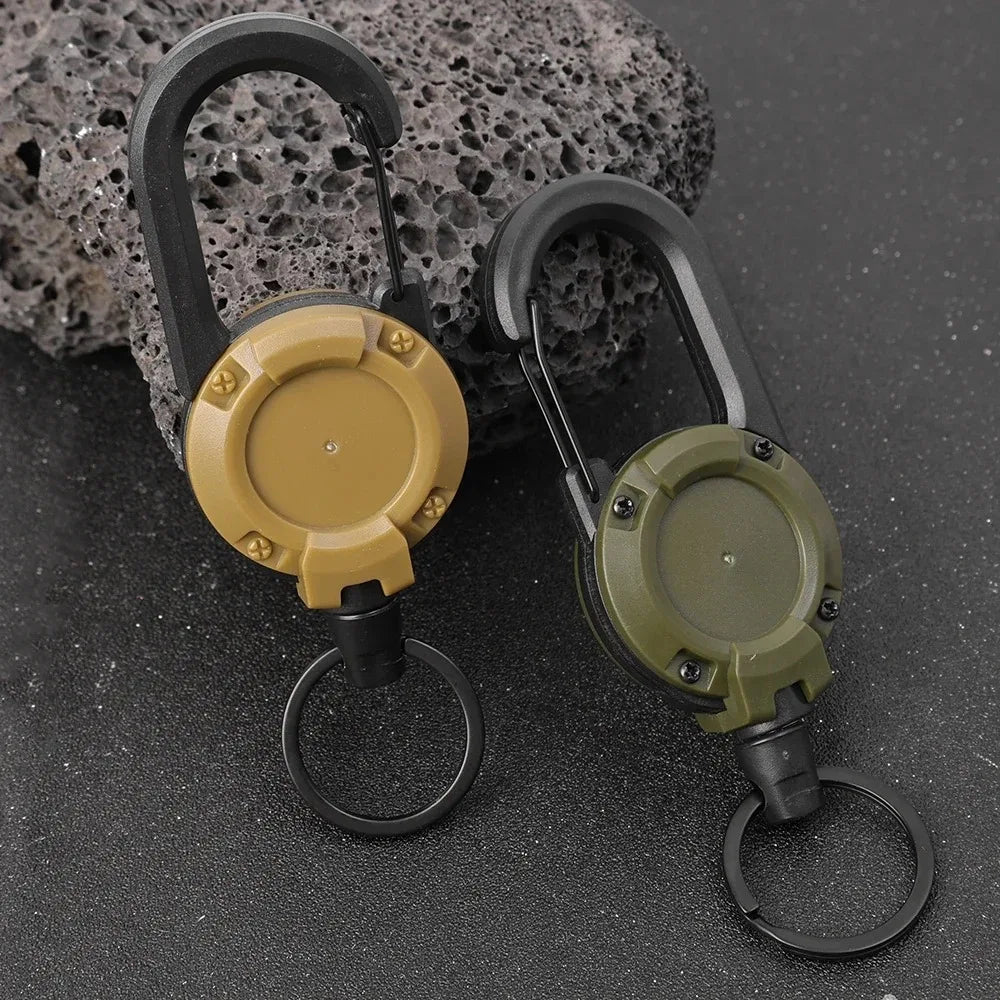 Heavy-Duty Retractable Keychain with Carabiner - 68cm Steel Wire Rope Reel for Outdoor, Work & Daily Carry, Durable Spring-Loaded Key Holder