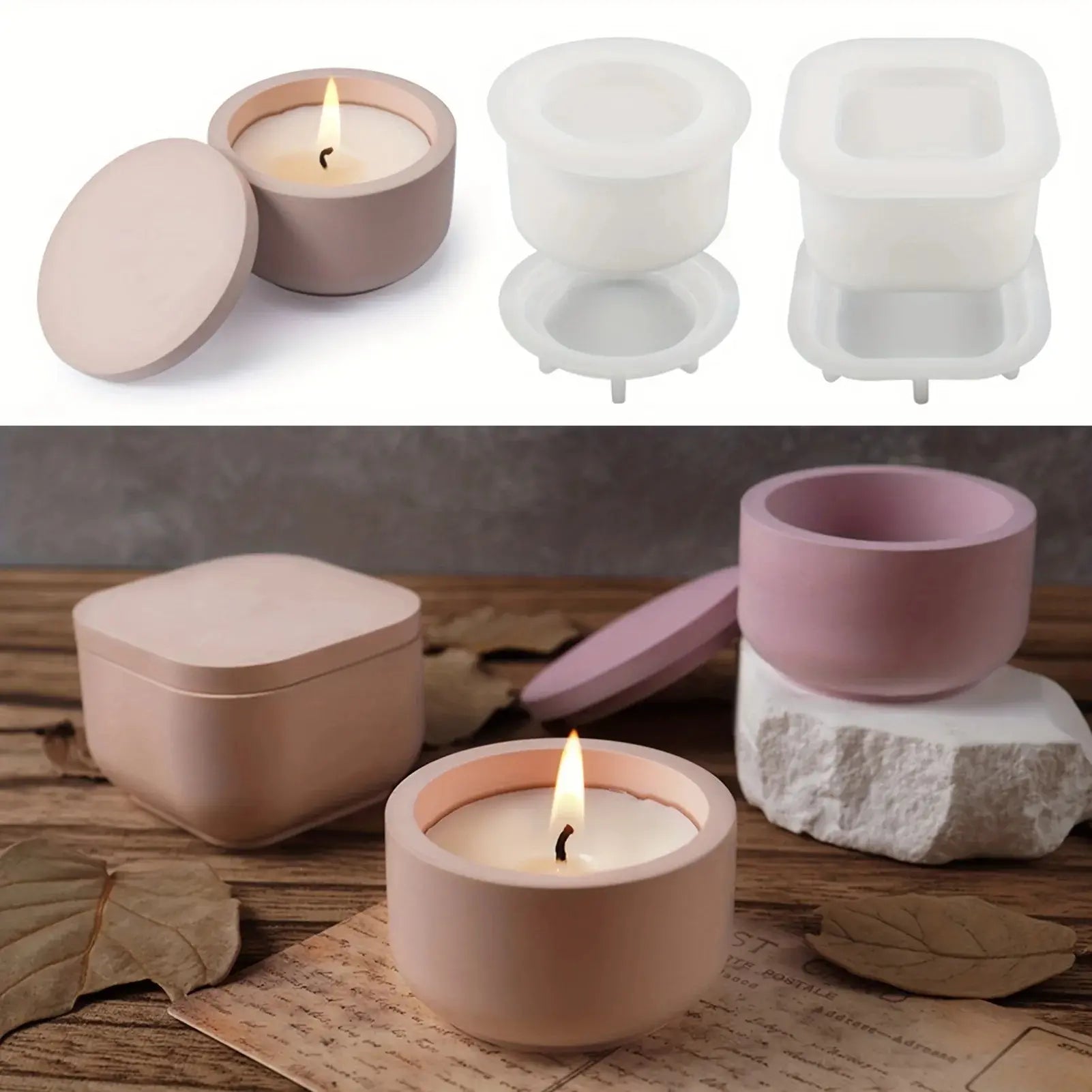 Candle Jar Silicone Mold with Lid - DIY Aroma Wax Jar Mold for Resin, Concrete, and Gypsum Crafts