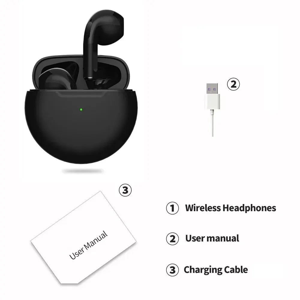 Air Pro 6 TWS Wireless Earbuds - Bluetooth 5.3, Mini Design, Mic, Charging Case