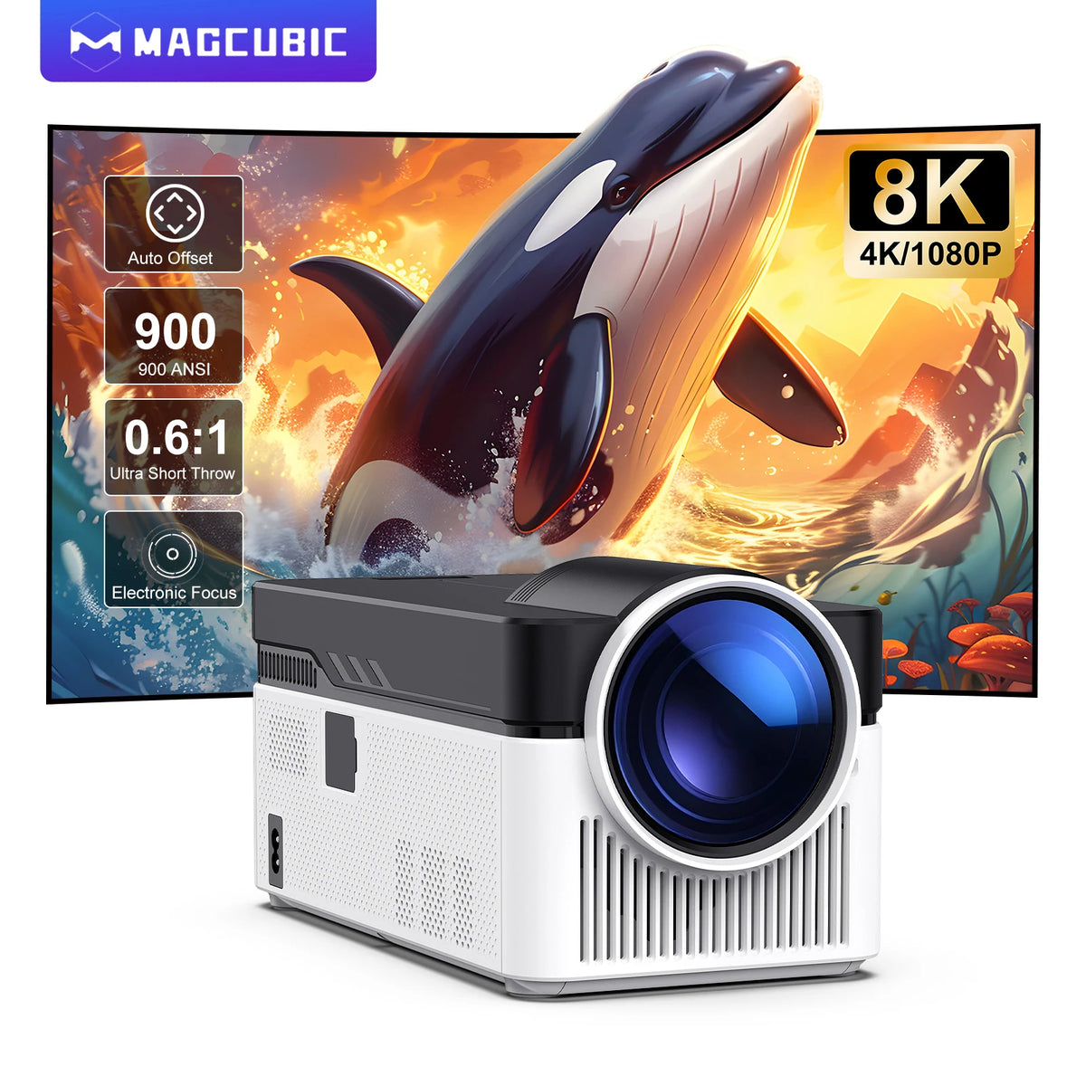 Proiector Magcubic HY450 cu rază ultra scurtă 1080P 8K | 900 ANSI | Focalizare automată | Asistent vocal 