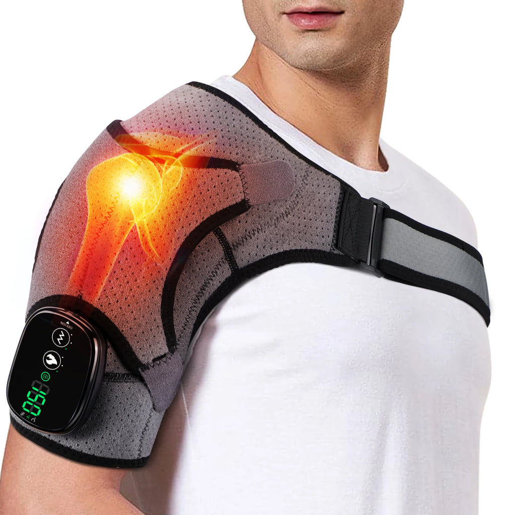 Electric Heating Shoulder Massager - 3-in-1 Vibration Massage Brace for Shoulder, Elbow & Knee, Rechargeable Pain Relief & Muscle Relaxation