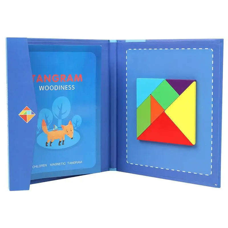 Puzzle din lemn cu puzzle magnetic Tangram - Jucărie educațională Montessori pentru copii (cu vârsta peste 3 ani)