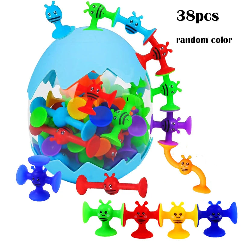 38pcs Bees Suction Cup Toys with Dinosaur Eggshell Storage - Bath, Window & Travel Toys, Parent-Child Interactive Game, Gift for Kids