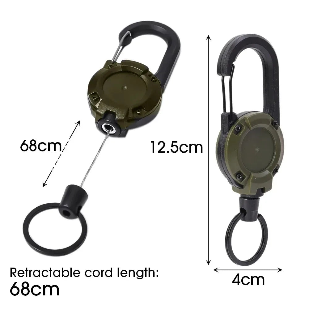 Heavy-Duty Retractable Keychain with Carabiner - 68cm Steel Wire Rope Reel for Outdoor, Work & Daily Carry, Durable Spring-Loaded Key Holder
